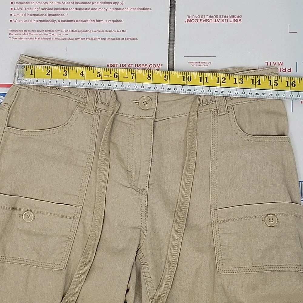 y2k H&M beige linen cargo roll up pants size 8
